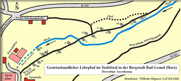 Karte des gesteinskundlichen Lehrpfades im Teufelstal